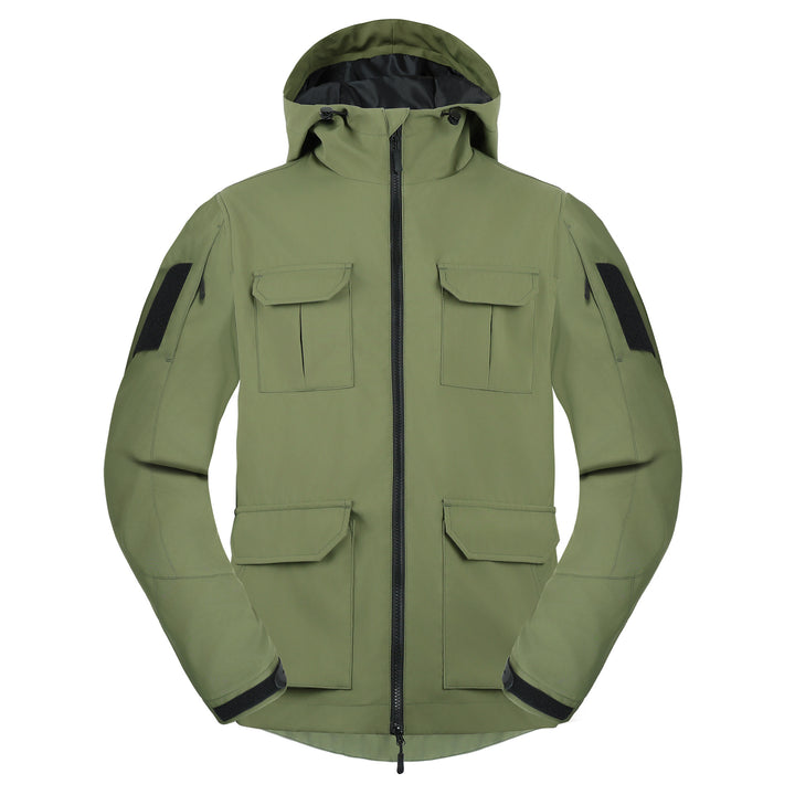 Men's  weatherproof hooded utility parka with flap chest pockets and sleeve patch panels Mune Fashion