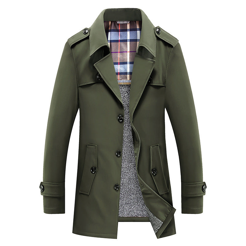Men's Modern Short Coat in Trench Look with Checked Lining and Utility Pockets Mune Fashion