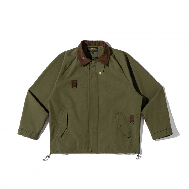 Unisex boxy overshirt jacket in utility style with cord collar, flap pockets and drawstring hem Mune Fashion