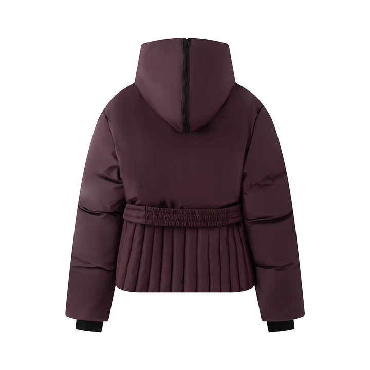 Women's nan quilted waist quilted jacket with high collar, waist belt and pleated hem Mune Fashion