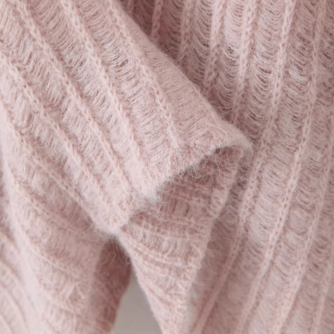 Women's chunky knitted oversized cardigan with shirt collar and button placket Mune Fashion