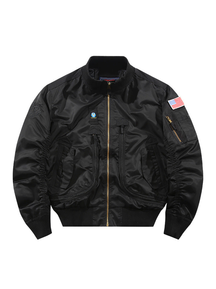 Men's Pilot Bomber Jacket with Patch Details and Multifunctional Pockets Mune Fashion