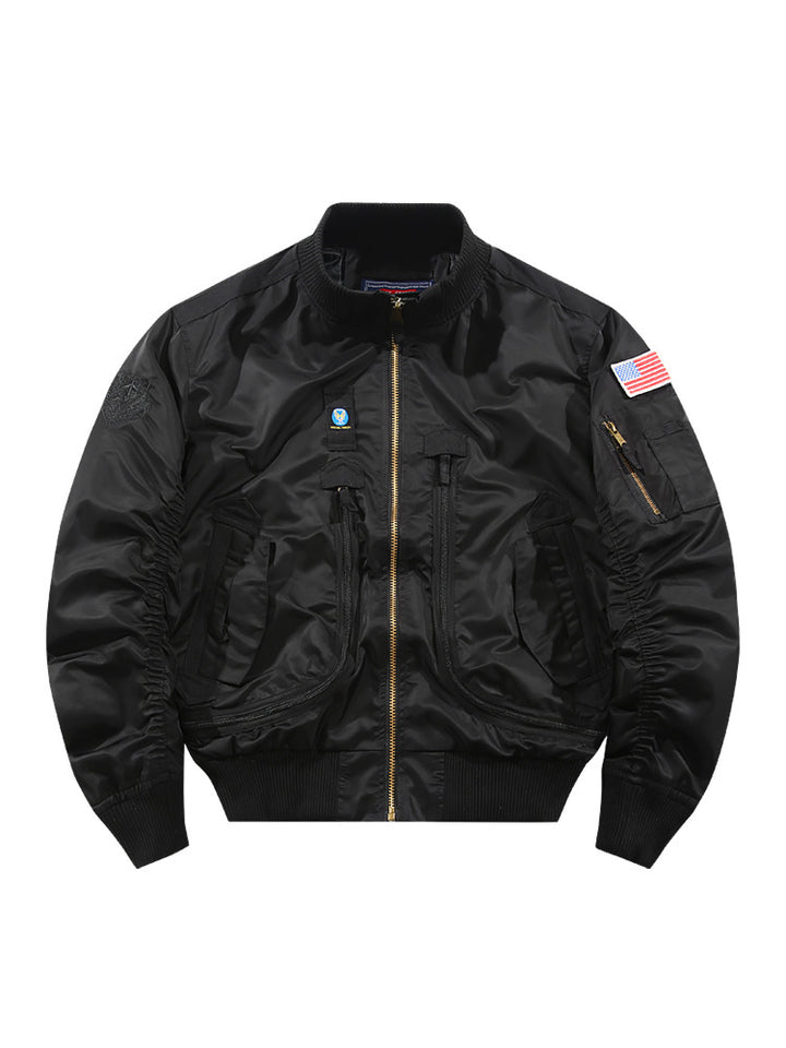 Men's Pilot Bomber Jacket with Patch Details and Multifunctional Pockets Mune Fashion