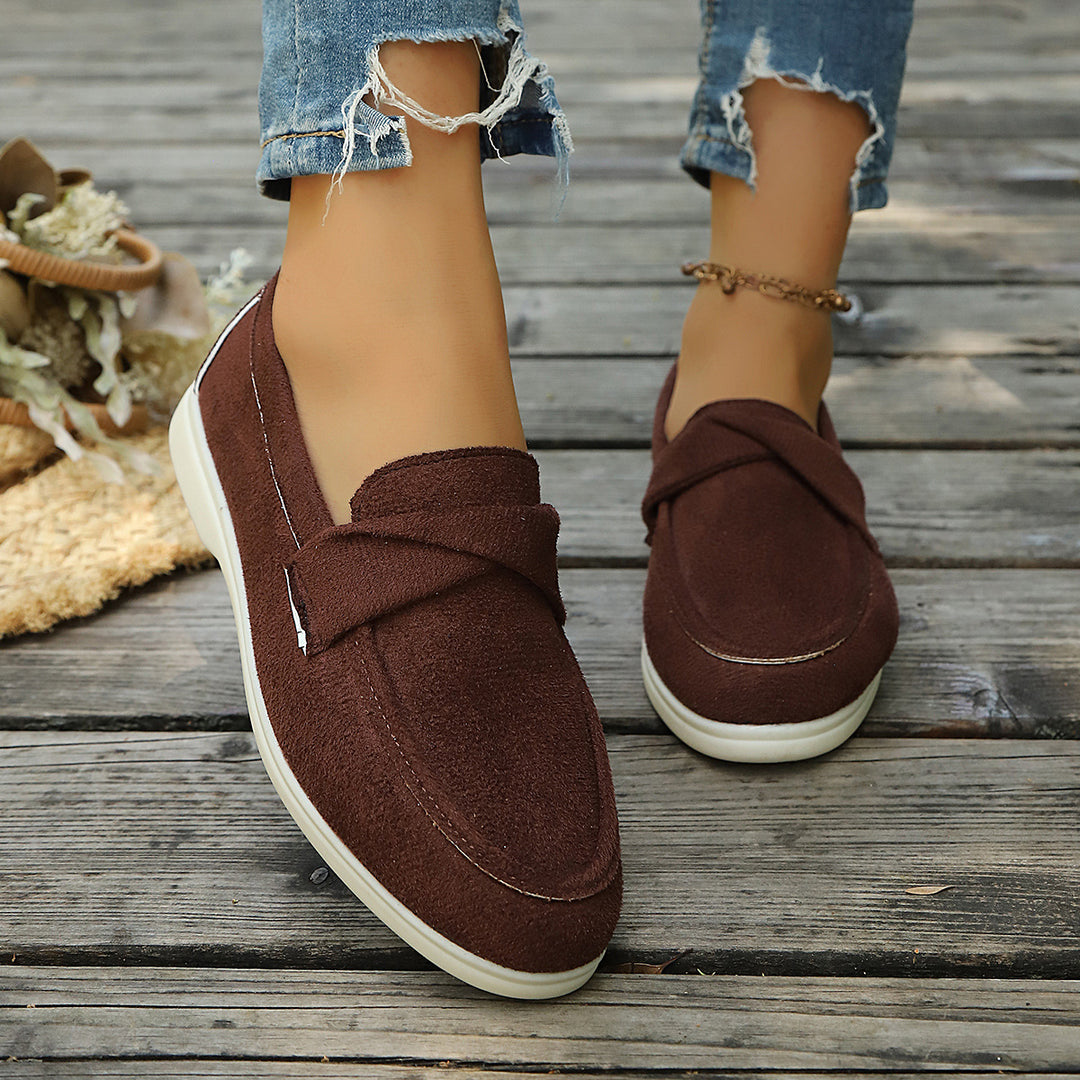 Women's Comfortable Moccasins with Cross Band Mune Fashion