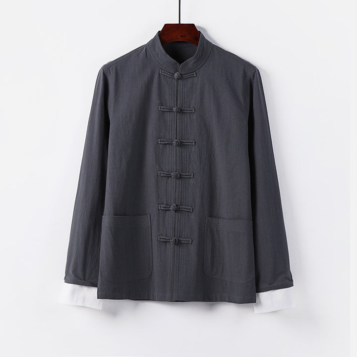 Men's Traditional Chinese Tang Jacket with Stand Collar and Knot Closures Mune Fashion