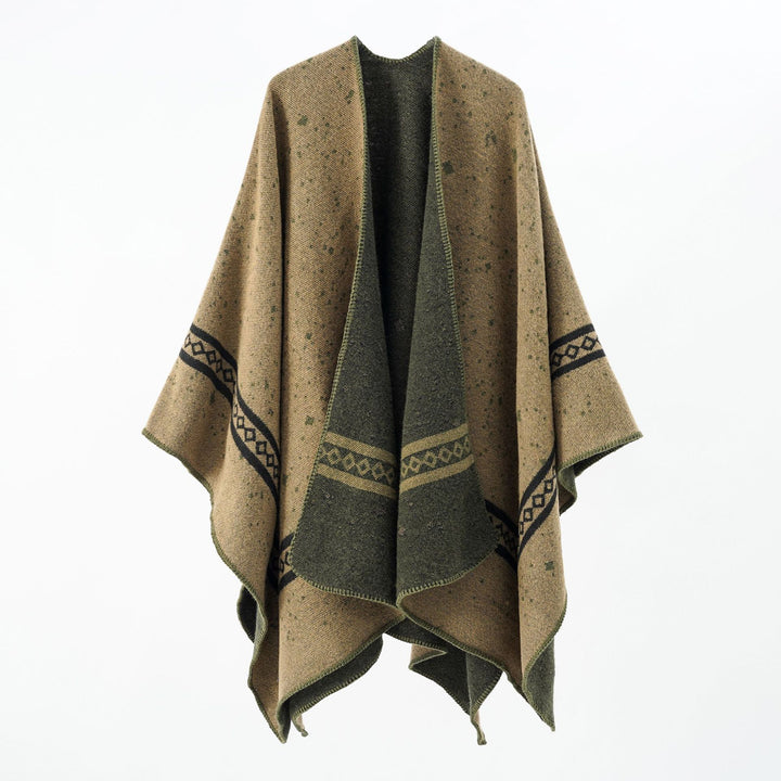 Women Oversized Cape made of Wool Blend with Two-Colored Reversible Structure Mune Fashion