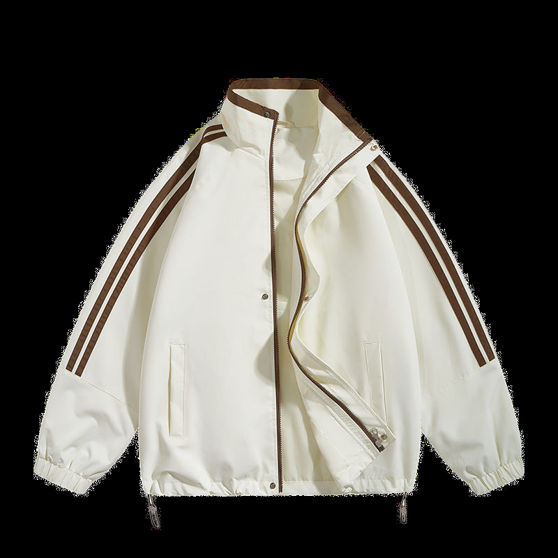 Unisex  oversized retro athletic shell jacket with stand collar and dual sleeve stripes Mune Fashion