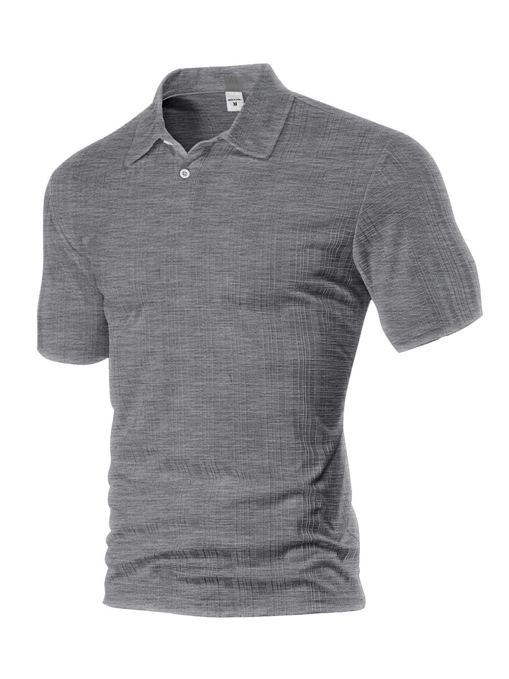 Men's light structured short sleeve polo with shirt collar and single button placket Mune Fashion