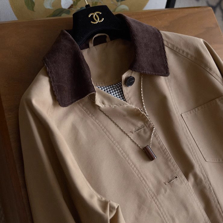 Men's chore jacket with cord collar, raglan sleeves, and patch pockets Mune Fashion