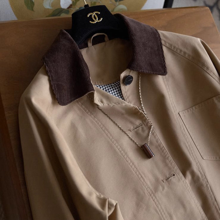 Men's chore jacket with cord collar, raglan sleeves, and patch pockets Mune Fashion