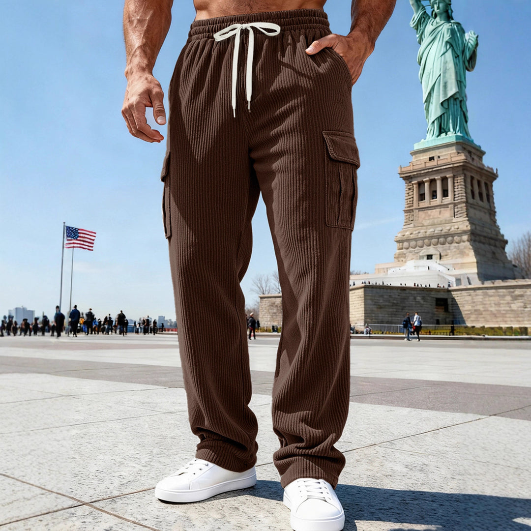 Men's knitted Cargo jogging pants with elastic drawstring waistband and side flap pockets Mune Fashion