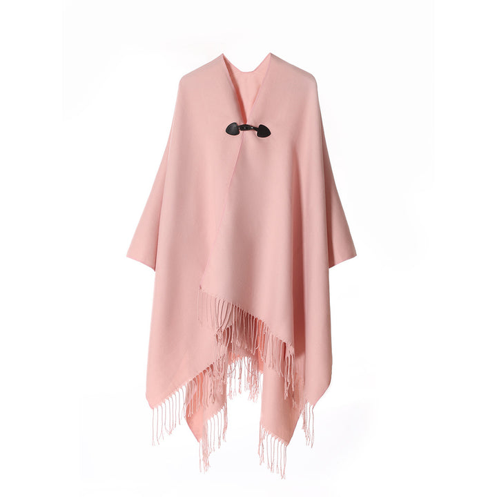 Women's Kastiger Cape Wrap with Fringes and Toggle Closure Mune Fashion