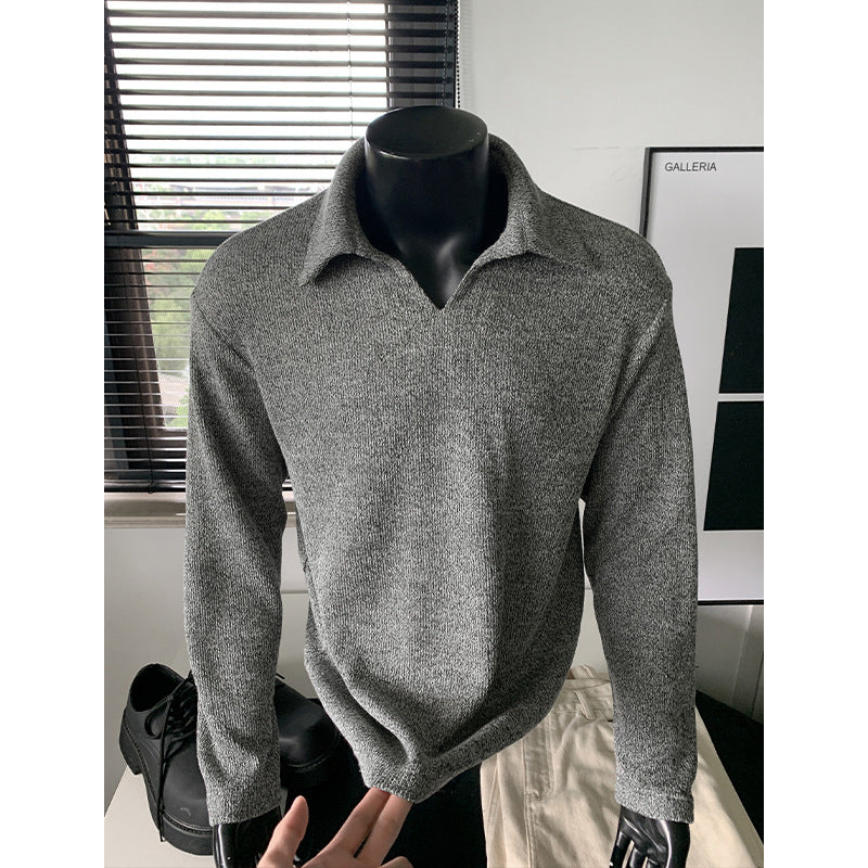 Men's fine-knit polo sweater with open lapel collar and light structure Mune Fashion