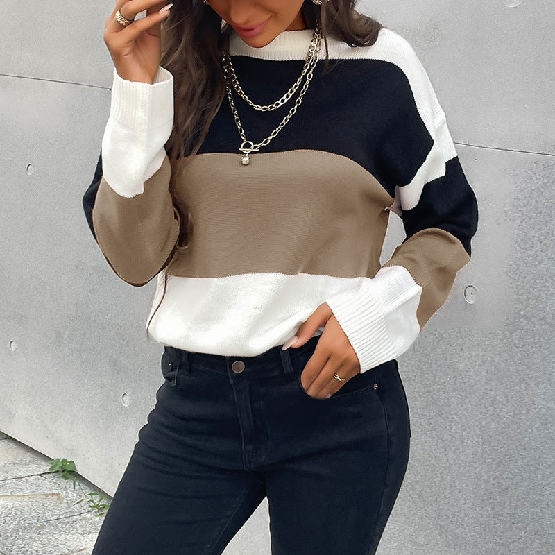 Women's color block fine knit sweater with dropped shoulder and ribbed cuffs Mune Fashion