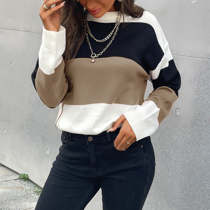 Women's color block fine knit sweater with dropped shoulder and ribbed cuffs Mune Fashion