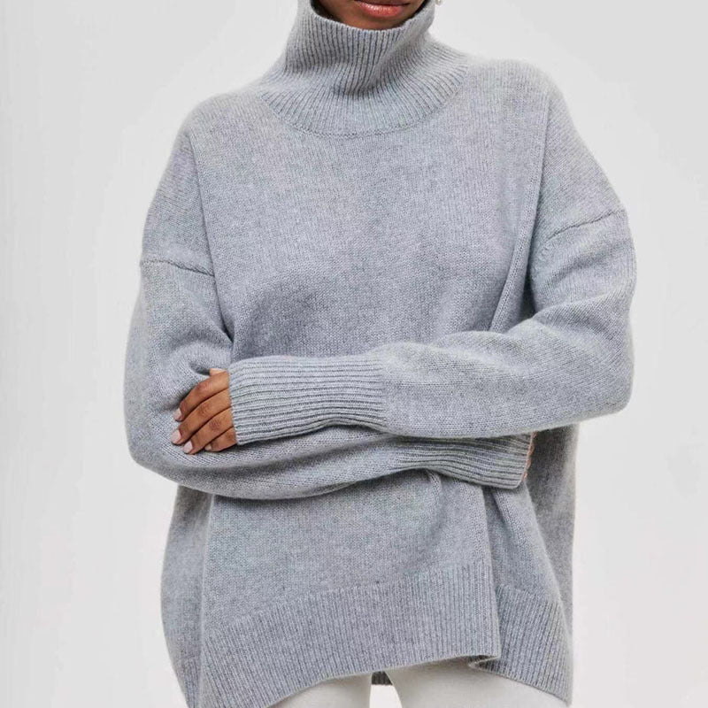 Women's Comfortable Turtleneck Sweater with Oversized Cut and Textured Material Mune