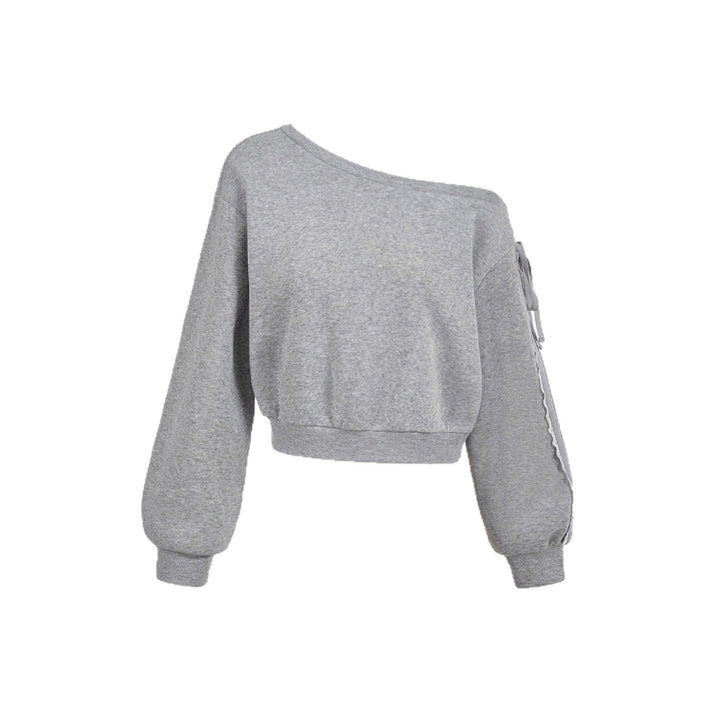 Women's Cropped One-Shoulder Sweatshirt with Balloon Sleeves and Lacing Detail Mune Fashion