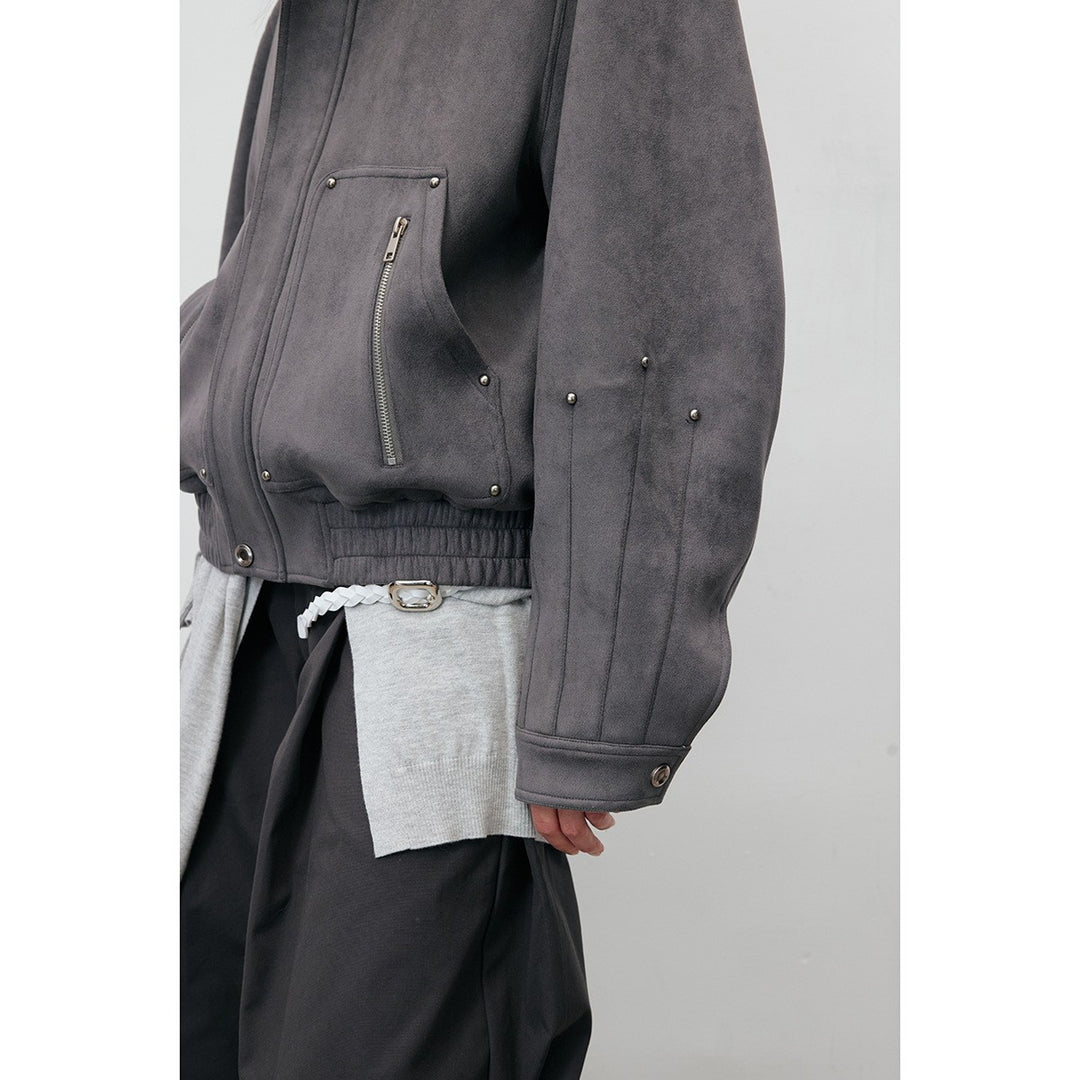 Men's short jacket in faux suede with stud appliqué and zip pockets Mune Fashion
