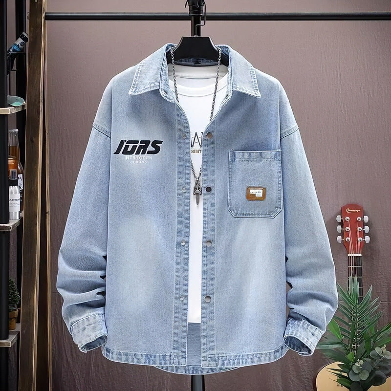 Men's Oversized Denim Shirt Jacket in Vintage Wash with Flap Chest Pocket Mune Fashion