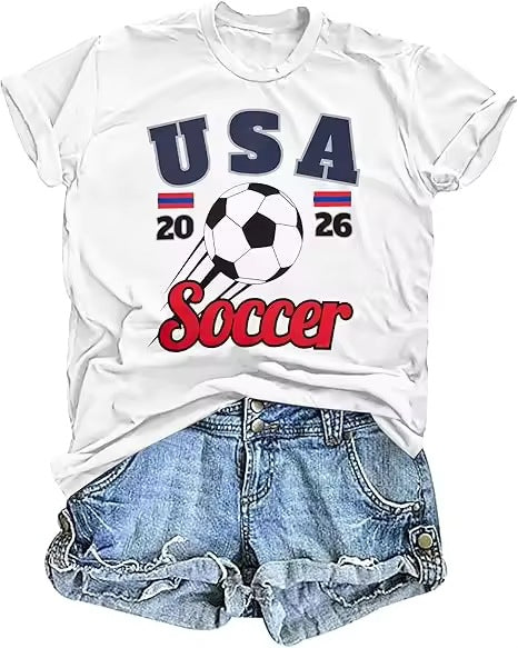 Women's Vintage Cotton T-Shirt with Football Print and Loose Fit Mune Fashion