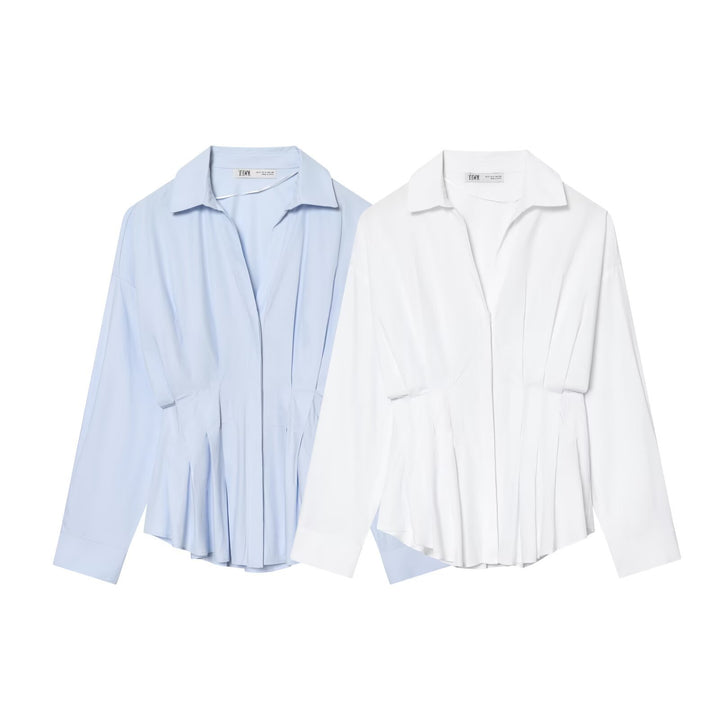 Women's oversized shirt blouse with tailored pleat look and concealed buttons Mune Fashion