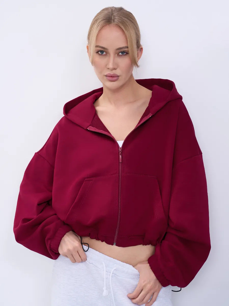 Women's Fashionable Cropped Zip Hoodie Mune Fashion