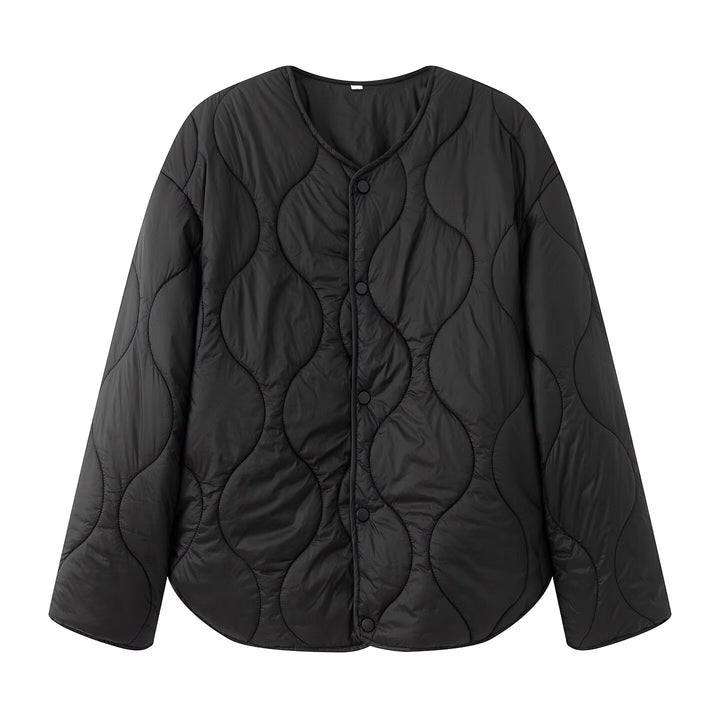 Women's quilted jacket with oversized cut, round neck and curved hem Mune Fashion