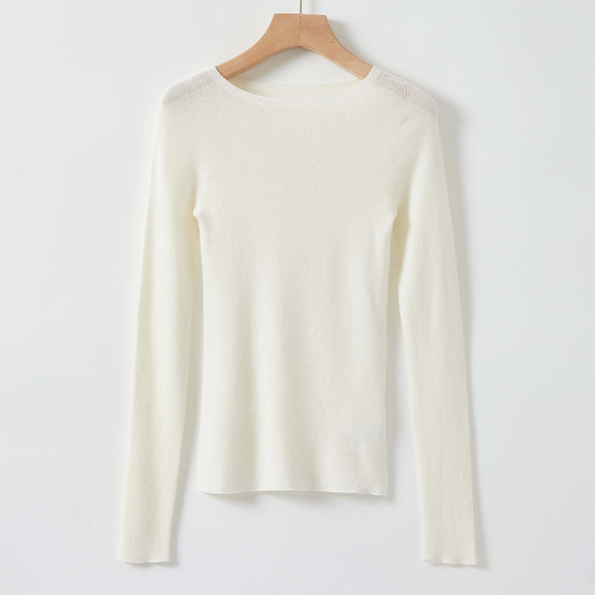 Women Fine Long Sleeve Fine Knit Sweater with Boat Neck and Figure-Hugging Fit Mune Fashion