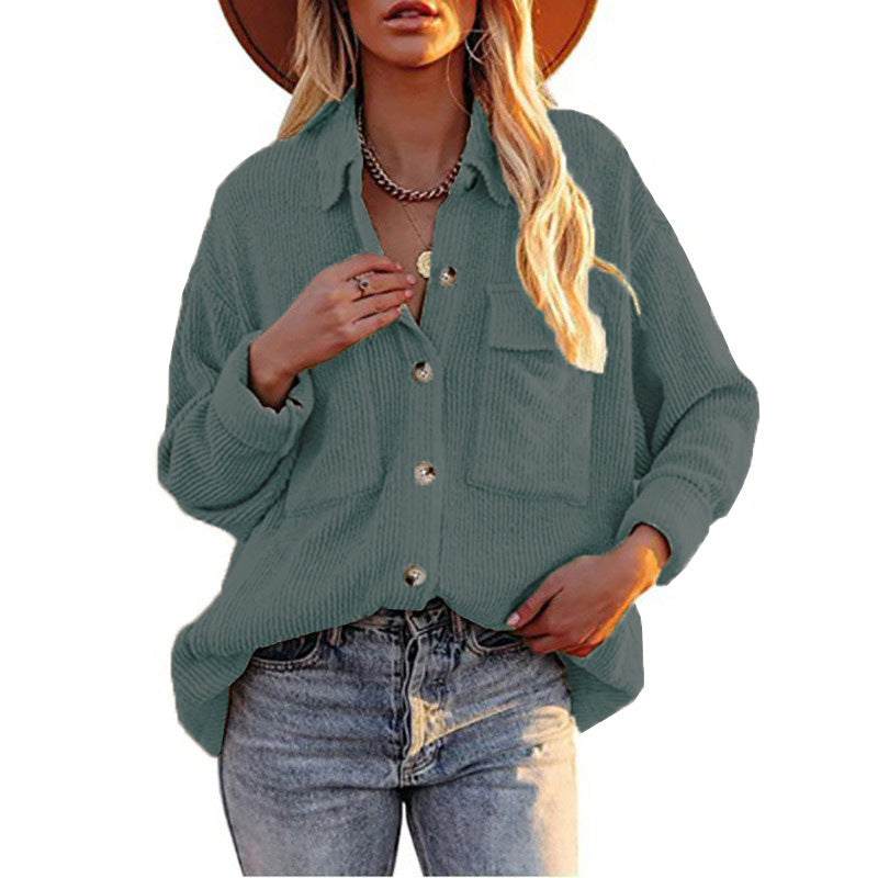 Women Oversized Fine Knit Shirt Jacket with Button Placket and Brusttaschen Mune Fashion