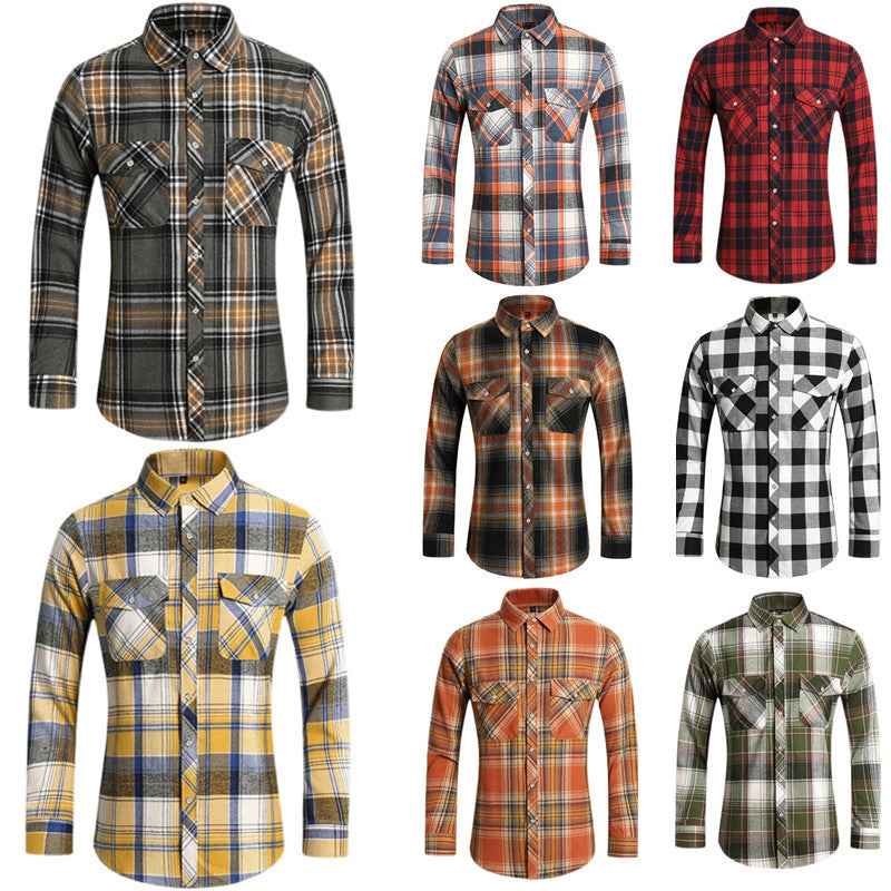Men's checkered flannel shirt with double breast pockets and kent collar Mune Fashion