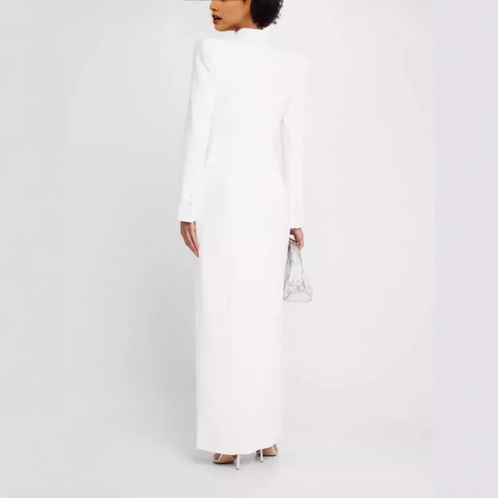 Women Blazer Dress Maxi Dress with Double Breasted, tailored silhouette and high front slit Mune Fashion