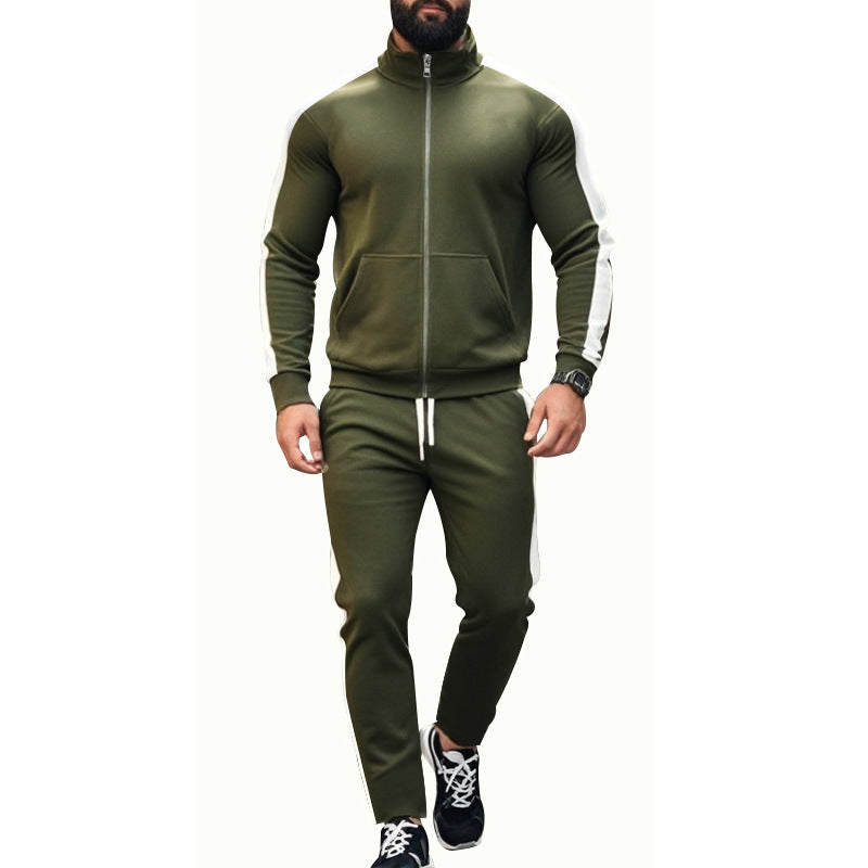 Men's narrow-cut two-piece with stand-up collar zip jacket and tapered drawstring pants Mune Fashion