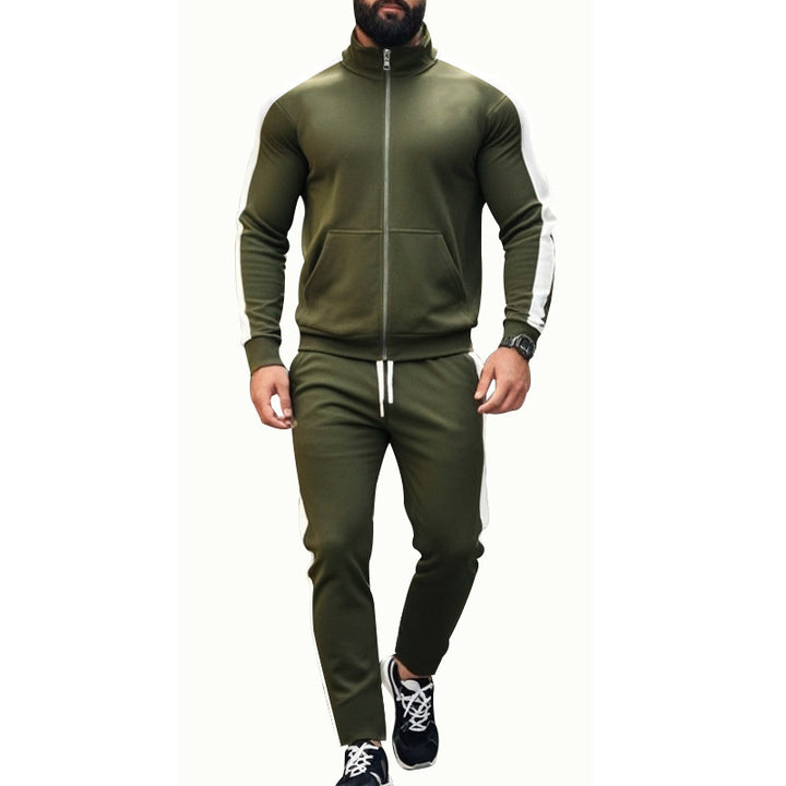 Men's narrow-cut two-piece with stand-up collar zip jacket and tapered drawstring pants Mune Fashion