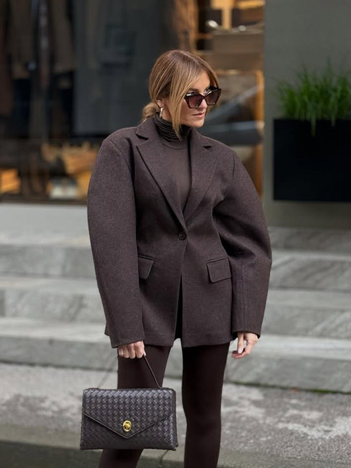 Women's Oversized Structured Blazer with Emphasized Shoulder Area and Voluminous Sleeves Mune Fashion