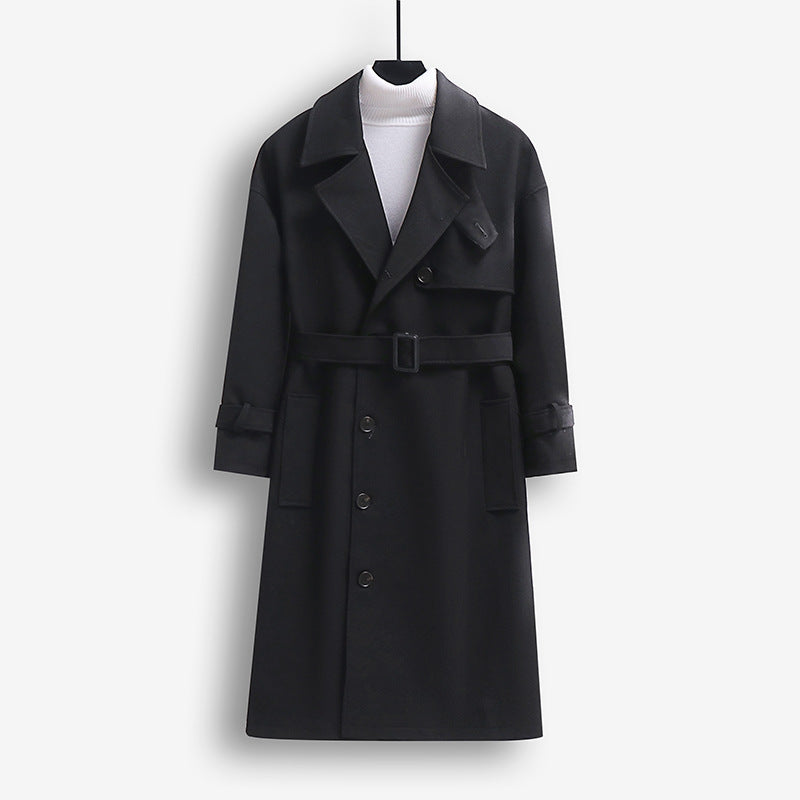 Men's trench coat in modern wool blend with belt, shawl collar, and patch pockets Mune Fashion