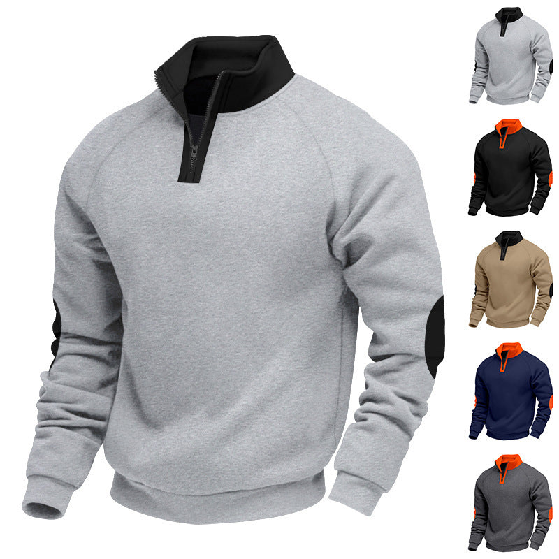 Men's half-zip fleece pullover with stand-up collar raglan sleeves and elbow patches Mune Fashion