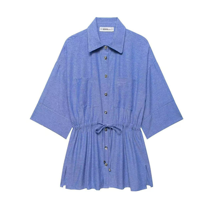 Women's tunic shirt blouse with drawstring and three-quarter kimono sleeves Mune Fashion