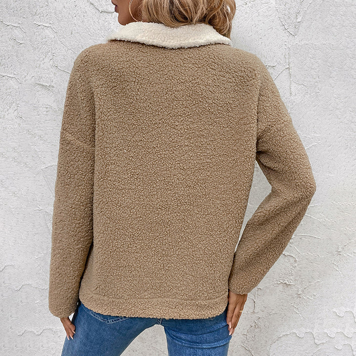 Women's Teddy Fleece Pullover with Half Zip, Contrast Sleeves and Chest Pocket Mune Fashion