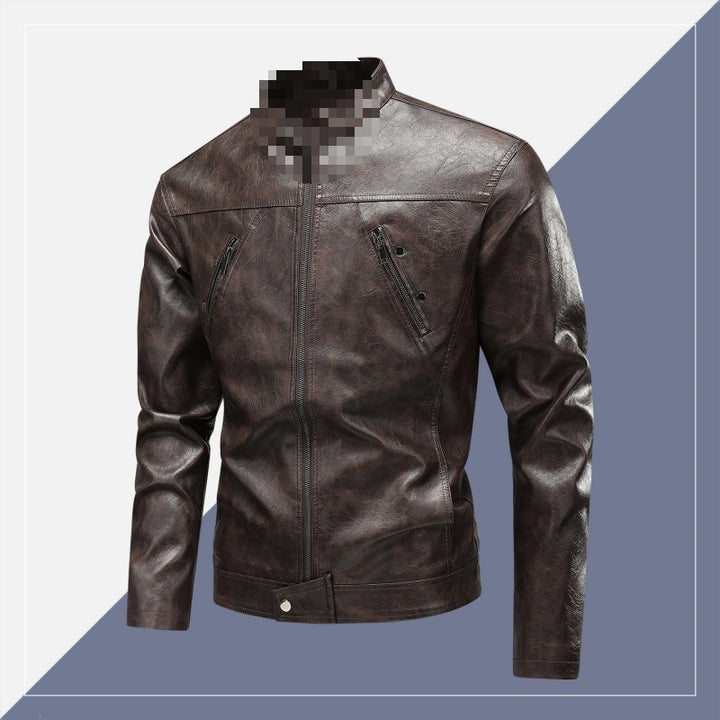 Men's Faux Leather Biker Jacket with Stand-Up Collar, Slim Fit & Diagonal Zipper Pockets Mune Fashion