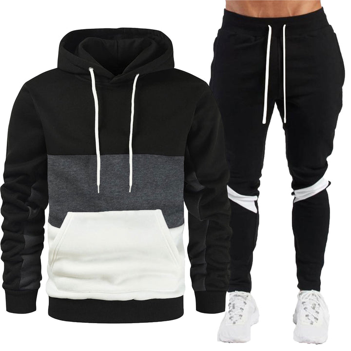 Men's sporty hoodie and jogger set with contrast trims, kangaroo pocket, elastic waistband, and tapered leg Mune Fashion