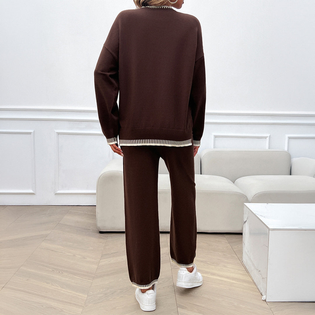 Women's nan Lounge two-piece set made of fine fine knit with contrasted cuffs and straight leg Mune Fashion