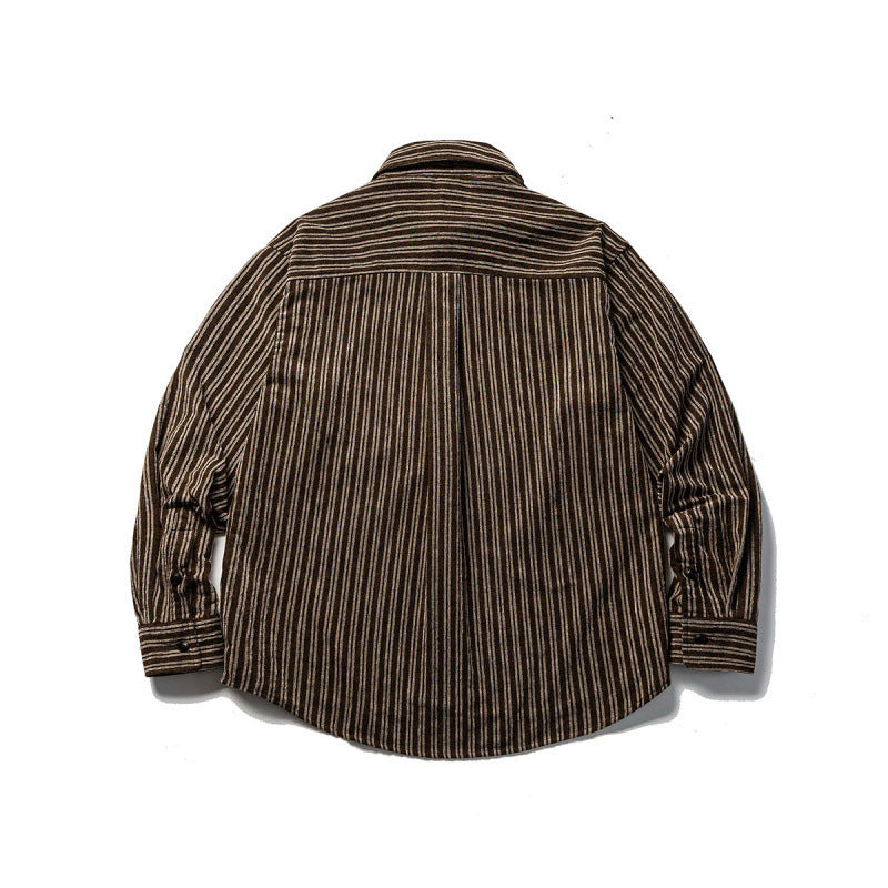 Men's Oversize Cord Shirt with Vertical Stripes, Chest Pocket and Rounded Hem Mune Fashion