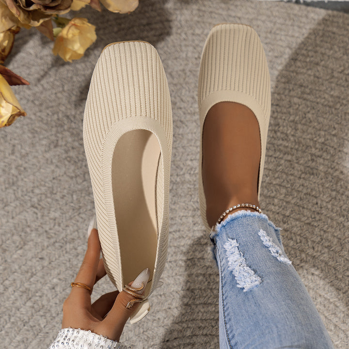 Women Breathable Knit Ballet Flats with Square Toe Mune Fashion