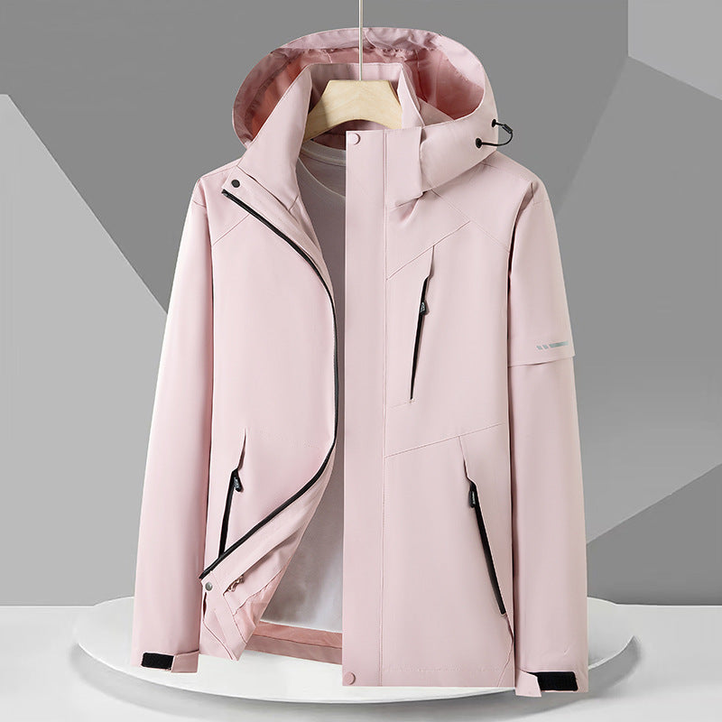 Men's Water-Repellent Softshell Outdoor Jacket with Hood, Multiple Zipper Pockets and Contrasting Panels Mune Fashion