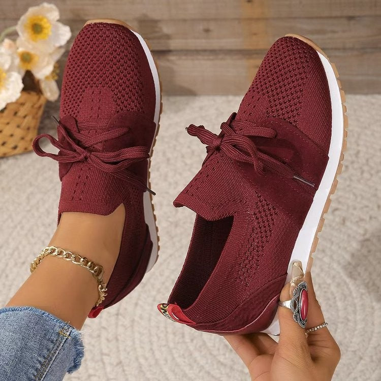 Women's Knit Slip-On Sneaker with Elastic Shaft, Decorative Lacing and Profiled Rubber Sole Mune Fashion