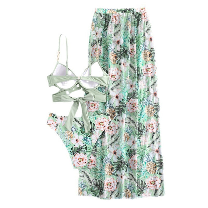 Women bikini set with unusual wrap top and floral coverage Mune Fashion
