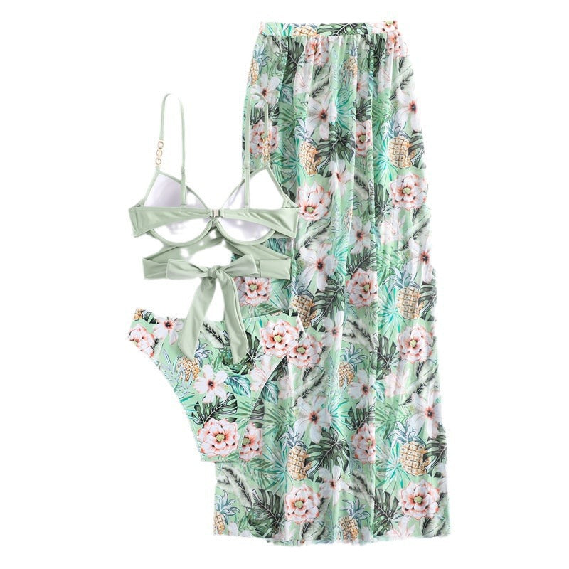 Women bikini set with unusual wrap top and floral coverage Mune Fashion