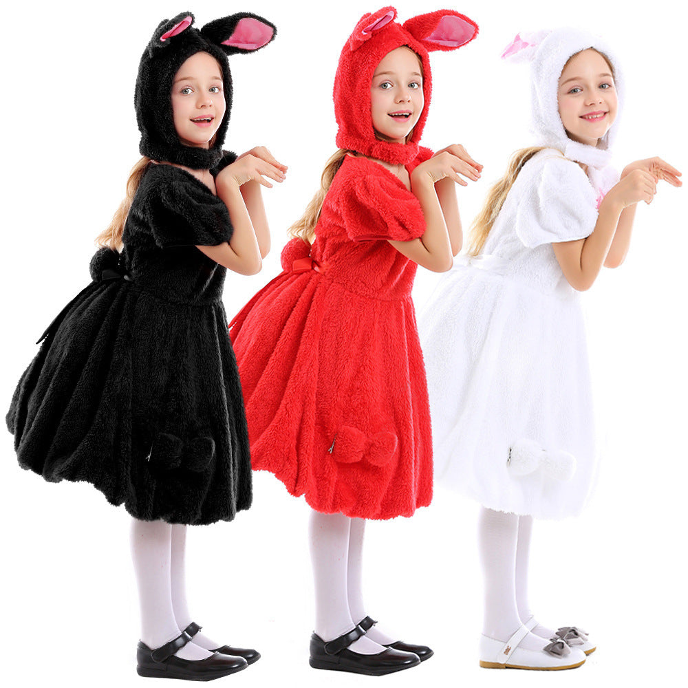 Girls Plush Bunny Costume with Hood and Playful Details Mune Fashion