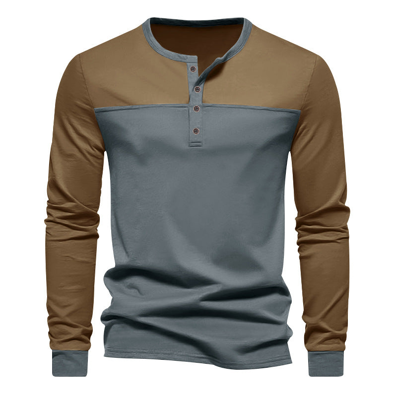 Men's long-sleeved Henley shirt with contrasting yoke, short button placket, and ribbed cuffs Mune Fashion