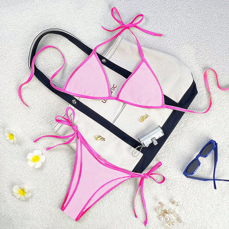 Women triangle bikini with high straps and adjustable side bands Mune Fashion